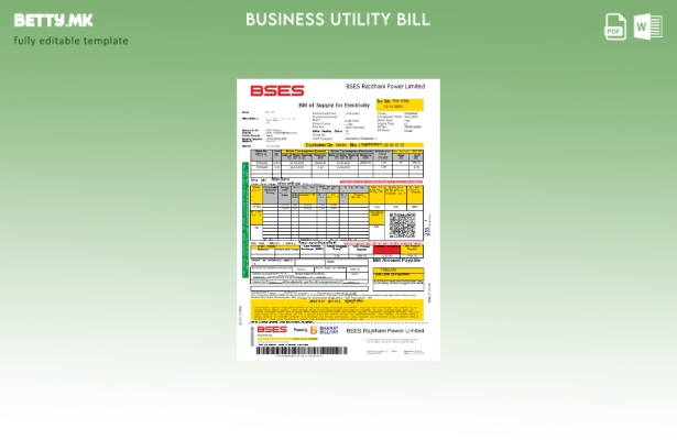Модерен стил BSES Rajdhani Power Limited шаблон за деловна сметка за електрична 